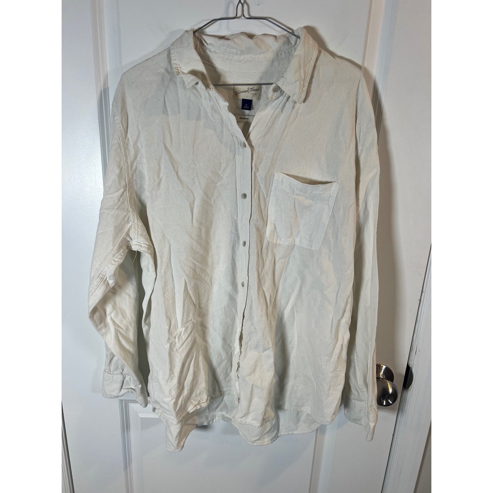 Universal Thread Womens Button Down Shirt Linen Blend White XL